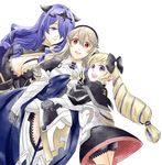  armor black_armor blonde_hair breasts camilla_(fire_emblem_if) cleavage dress earrings elise_(fire_emblem_if) female_my_unit_(fire_emblem_if) fire_emblem fire_emblem_if gloves hair_over_one_eye hair_ribbon hairband jewelry large_breasts long_hair looking_at_another looking_at_viewer multicolored_hair multiple_girls my_unit_(fire_emblem_if) purple_eyes purple_hair red_eyes ribbon siblings sisters twintails two-tone_hair wischocco 