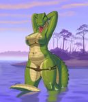  alligator anthro big_breasts bikini breasts chubby clothed clothing fangs female green_eyes green_sclera half-dressed hands_behind_head lake looking_at_viewer nature navel open_mouth outside panties panties_down partially_submerged reptile scales scalie siyah smile solo swimsuit thick_tail thick_thighs tongue tongue_out topless tree under_boob underwear voluptuous water wet wide_hips 