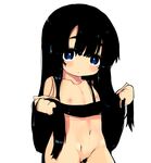  black_hair blue_eyes blush flat_chest highres holding holding_hair long_hair looking_at_viewer nekodason nude original pubic_hair simple_background solo standing very_long_hair white_background 