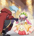 1boy 1girl blue_hair cape crown diancie dress mayapazoo pokemon pokemon_oras smile tsuwabuki_daigo 