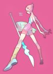  1girl ass brown_hair forehead_jewel from_behind looking_back pale_skin pearl_(steven_universe) pigeon666 pose simple_background socks solo spear steven_universe 