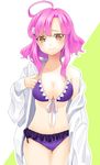  bikini breasts brown_eyes cleavage frilled_bikini frills gakkou_gurashi! large_breasts looking_at_viewer mayo_(mayo333) pink_hair purple_bikini sakura_megumi short_hair solo standing swimsuit 