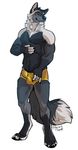  2015 anthro black_nose bulge canine claws clothing connor_(contron) digitigrade flynx-flink male mammal smile solo standing underwear wolf 