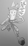  blush bow brokenlynx21 dialogue english_text female greyscale hand_on_hip machine monochrome multi_limb my_life_as_a_teenage_robot naughty_face robot smile suggestive text xj-4 