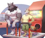 2015 biceps big_muscles canine clothing coyote fluffy fur male mammal muscular o-ro pants pecs shirt wolf 