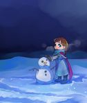  anna_(frozen) child frozen_(disney) mittens murai_shinobu scarf snow snowman solo standing winter younger 