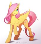  2015 anthro antiander equine female feral fluttershy_(mlp) friendship_is_magic fur green_eyes hair mammal my_little_pony pegasus pink_hair solo wings yellow_fur 