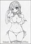  artist_name bikini black_border blush border breasts covered_nipples crotch detached_sleeves food fruit graphite_(medium) greyscale grid hasegawa_akemi large_breasts lineart looking_at_viewer monochrome navel nightmare77zx pia_carrot_(series) pia_carrot_e_youkoso!! short_hair side-tie_bikini smile solo standing strawberry swimsuit thigh_gap thighhighs traditional_media 