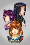  amelia_wil_tesla_seyruun choker earrings highres jewelry lina_inverse multiple_girls naga_the_serpent orange_hair pink_choker purple_hair red_eyes red_hair slayers suzumushi upper_body 