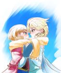  anna_(frozen) couple elsa_(frozen) eye_contact frozen_(disney) incest looking_at_another multiple_girls murai_shinobu scarf shared_scarf siblings sisters yuri 