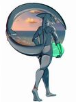  ambiguous_gender anklet anthro beach_ball blue_eyes faeseiren fish gills inflatable jewelry looking_at_viewer looking_back marine nude shark smile sunset thresher_shark 