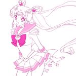  2015 bad_id bad_pixiv_id bishoujo_senshi_sailor_moon bow brooch chibi_usa choker cowboy_shot dated double_bun elbow_gloves gloves hair_ornament hairpin heart heart_choker jewelry long_hair magical_girl monochrome older pink pleated_skirt sailor_chibi_moon sailor_collar sailor_senshi_uniform saki_(hxaxcxk) signature skirt smile solo super_sailor_chibi_moon tiara twintails white_background 