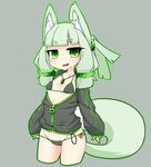  alternate_color animal_ears fox_ears fox_tail green_eyes green_hair highres kedamaton kogetsu_tooka looking_at_viewer open_mouth original simple_background smile solo tail 