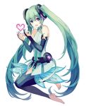  barefoot blue_eyes bridal_gauntlets choke_(amamarin) elbow_gloves gloves green_hair hatsune_miku hatsune_miku_(append) heart long_hair nail_polish see-through simple_background smile solo thighhighs twintails very_long_hair vocaloid vocaloid_append white_background 