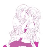  anna_(frozen) bra c.l.u. closed_eyes elsa_(frozen) french_kiss frozen_(disney) hand_on_ass head_grab highres hug incest kiss monochrome multiple_girls off_shoulder open_clothes open_shirt saliva shirt siblings sisters sitting sitting_on_lap sitting_on_person straddling tongue underwear yuri 