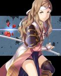  bad_id bad_pixiv_id battoujutsu_stance brown_eyes brown_hair fighting_stance fire_emblem fire_emblem_if headband katana kazahana_(fire_emblem_if) long_hair ready_to_draw sheath sheathed solo sword tsuchifumazu weapon 