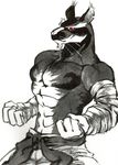  abs anthro bandage belt biceps claws clothed clothing fur half-dressed male mammal markings monochrome muscular pants pecs rat red_eyes rodent simple_background splinter standing teenage_mutant_ninja_turtles toned topless whiskers white_background zametsu666 