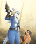  anthro blue_eyes canine cleavage clothed clothing coolguy205 dog fallout fallout_4 female fish gun hair mammal marine open_mouth ranged_weapon shark sharp_teeth teeth tongue video_games weapon wide_hips 