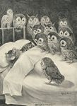  ambiguous_gender avian bed being_watched bird cat crowd feline feral greyscale group license_info louis_wain lying mammal monochrome nude one_eye_closed owl perched pillow public_domain standing stare traditional_media_(artwork) whiskers 