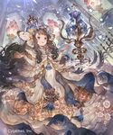  brown_eyes brown_hair butterfly_wings commentary_request crown dress floral_print flower hair_flower hair_ornament head_wings lamp long_hair mikebosi petals pointy_ears shingeki_no_bahamut solo tassel watermark wings 