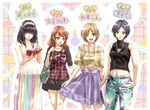  :d ;d aiba_yumi bag bangs black_hair blue_eyes book brown_eyes brown_hair hairband hand_in_pocket handbag haru_(primavera) hayami_kanade height_chart houjou_karen idolmaster idolmaster_(classic) idolmaster_2 idolmaster_cinderella_girls jewelry long_hair looking_at_viewer multiple_girls navel necklace one_eye_closed open_book open_mouth parted_bangs sagisawa_fumika short_hair skirt smile yellow_eyes 