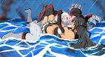  bad_id bad_pixiv_id breasts claws commentary_request dress elbow_gloves gloves headgear horn kantai_collection large_breasts long_hair mixed_martial_arts multiple_girls nagato_(kantai_collection) nexas ocean rain ribbed_dress seaport_hime shinkaisei-kan smoke submission_hold thighhighs white_skin wrestling 