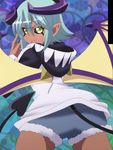  ass back blush dark_skin fang highres horns lilith_(monster_musume) monster_girl monster_musume_no_iru_nichijou shorts slit_pupils smile solo standing stitched tail wings 