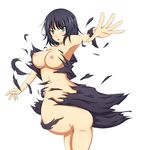  black_hair blush breasts fubuki_(one-punch_man) green_eyes highres large_breasts mogura_(mogura108) navel nipples one-punch_man outstretched_arm short_hair solo torn_clothes 