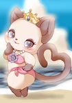  blush cat clothing crown feline female jewelpet jewelry kaiya_(jewelpet) looking_at_viewer mammal outside pose seductive standing swimsuit tail_&lt;3 tanukimodoki 