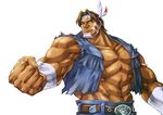  abs armlet brown_hair clenched_hand dark_skin dark_skinned_male eyebrows facepaint headband male_focus manly midriff muscle native_american pectorals sakaki_(sakakiya) solo street_fighter thunder_hawk undersized_clothes vest 