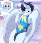  2015 anthro anthrofied armpits blue_hair clothing duo equine female flaccid friendship_is_magic green_eyes hair male mammal my_little_pony pegasus penis rainbow_dash_(mlp) skoon smile soarin_(mlp) solo_focus wing_boner wings wonderbolts_(mlp) 