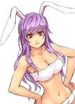  animal_ears bandeau breasts bunny_ears cleavage hands_on_hips large_breasts long_hair midriff navel purple_hair red_eyes reisen_udongein_inaba solo strapless touhou tubetop yuuji_(and) 