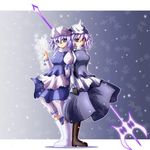  bad_id bad_pixiv_id bloomers boots dual_persona gloves hat lavender_hair letty_whiterock multiple_girls polearm purple_eyes saturnon short_hair snow touhou trident underwear weapon 