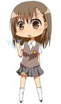  bad_id bad_pixiv_id biribiri brown_eyes brown_hair chibi electricity misaka_mikoto shorts skirt socks solo sweater_vest to_aru_kagaku_no_railgun to_aru_majutsu_no_index usagi_tada 