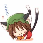  :3 animal_ears cat_ears cat_tail chen chibi closed_eyes eijima_moko multiple_tails sleeping solo tail touhou 