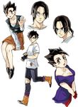  1girl bad_id bad_pixiv_id black_hair breasts cleavage dragon_ball dragon_ball_z fingerless_gloves genderswap genderswap_(ftm) genderswap_(mtf) gloves medium_breasts pinki_(shounenkakuseiya) ripped_jeans skirt son_gohan spiked_hair videl 