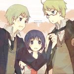  1girl 2boys america_(hetalia) axis_powers_hetalia english eye_contact genderswap japan_(hetalia) looking_at_another multiple_boys united_kingdom_(hetalia) 