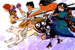  amaterasu animal aotsuki_ushio bandana beast_spear black_hair blonde_hair brown_hair chanchanko_(clothes) crossover dororo_(tezuka) facepaint gegege_no_kitarou geta hyakkimaru_(dororo) japanese_clothes jigoku_sensei_nube kimono kitarou kusuriuri_(mononoke) makeup mononoke multiple_boys nueno_meisuke obi ookami_(game) pointy_ears polearm red_hair sash sheath sheathed spear sword_of_exorcism trait_connection ushio_to_tora weapon wolf yuzuka_(artist) 