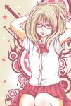  blonde_hair bow glasses harada_yuuichi original school_uniform skirt solo 