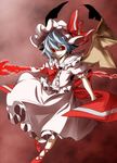  blue_hair colorized dress haruhito hat oguro_(moyashi_2-hon) polearm red_eyes remilia_scarlet short_hair solo spear touhou weapon wings 