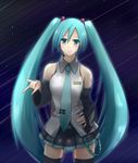  aqua_hair aqua_nails blush detached_sleeves hatsune_miku headset highres long_hair nail_polish natsume_riu necktie skirt smile solo thighhighs twintails very_long_hair vocaloid zettai_ryouiki 