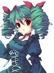  d.gray-man drill_hair green_hair lenalee_lee mintchoco_(orange_shabette) red_eyes ribbon ringlets solo twintails 