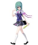  alternate_costume bespectacled blue_eyes glasses green_hair kumadano rod_of_remorse school_uniform shiki_eiki short_hair solo touhou 