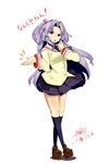  clannad crossed_legs highres hikarizaka_private_high_school_uniform ichinose_kotomi long_hair purple_eyes purple_hair school_uniform solo standing two_side_up zukaketawagase 