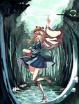  bad_id bad_pixiv_id blonde_hair frog hat long_legs moriya_suwako nature open_mouth outstretched_arm pointing pointing_up pose smile solo standing standing_on_one_leg thighhighs touhou water white_legwear yasumo_(kuusouorbital) zettai_ryouiki 