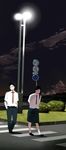  1girl bad_id bad_pixiv_id bad_proportions bush cityscape cloud couple crosswalk grass hetero highres light night original road school_uniform shiira sign sky 