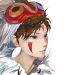  amatiz brown_eyes brown_hair circlet earrings facepaint jewelry mask mononoke_hime realistic san solo 