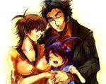  ahoge amaha_masane amaha_rihoko brown_eyes brown_hair family purple_hair scar takayama_reiji witchblade 