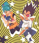  1girl bad_id bad_pixiv_id black_eyes blue_eyes blue_hair bulma dragon_ball dragon_ball_z pantyhose pisuke_(pixiv984493) vegeta 