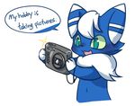 ambiguous_gender camera english_text japanese_meowstic kemono meowstic nintendo pok&eacute;mon simple_background solo text video_games white_background 